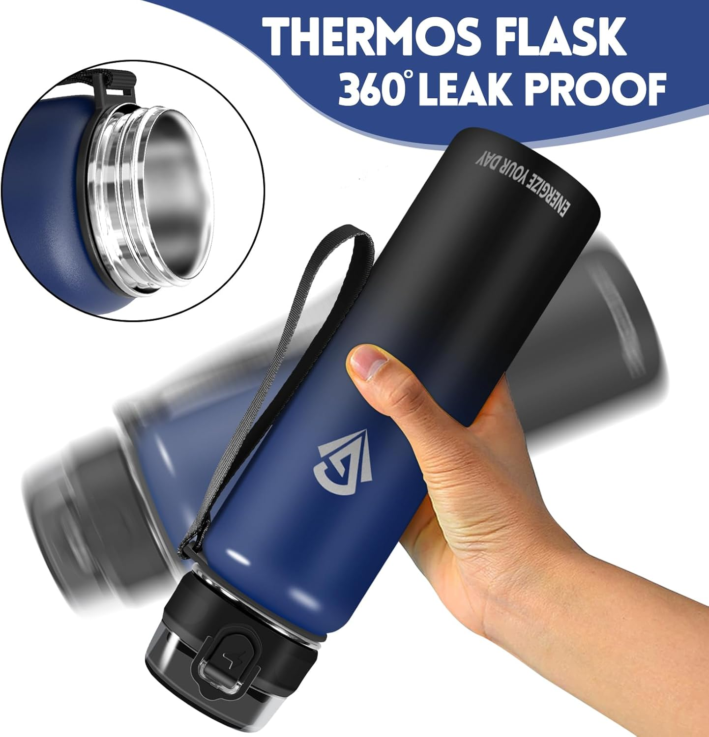 Vikastar Drinking Bottle, 1 Litre Leak-Proof, Sports Water Bottle, with Time Marking & Straw, Bottles, Carbonated Drinking Bottle, Suitable for School, Bicycle, Blue Black image number 5