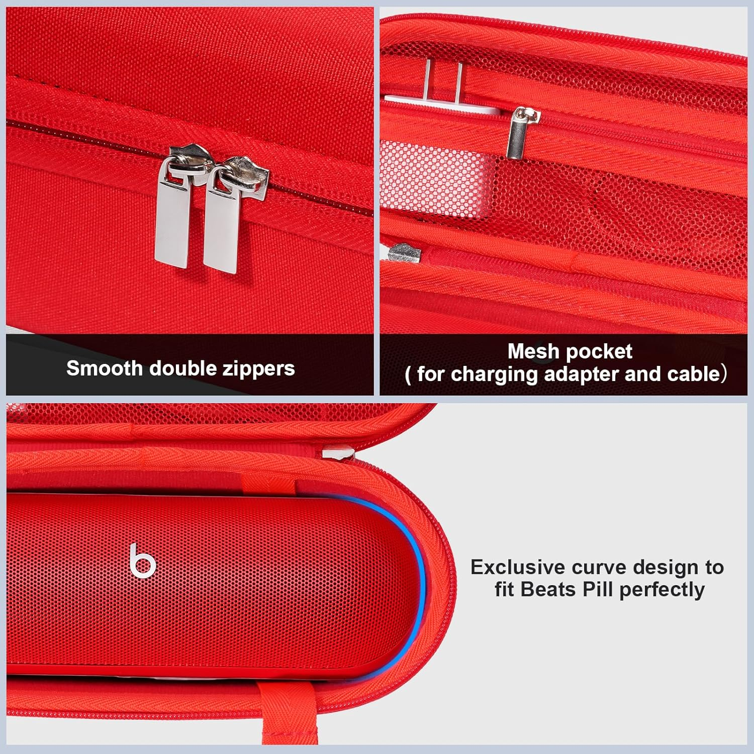 Procase Hard Carrying Case for Beats Pill Wireless Portable Speaker, Protective Waterproof Storage Holder with Extra Mesh Pocket for 2024 New Beats Pill and Accessories - Statementred image number 3