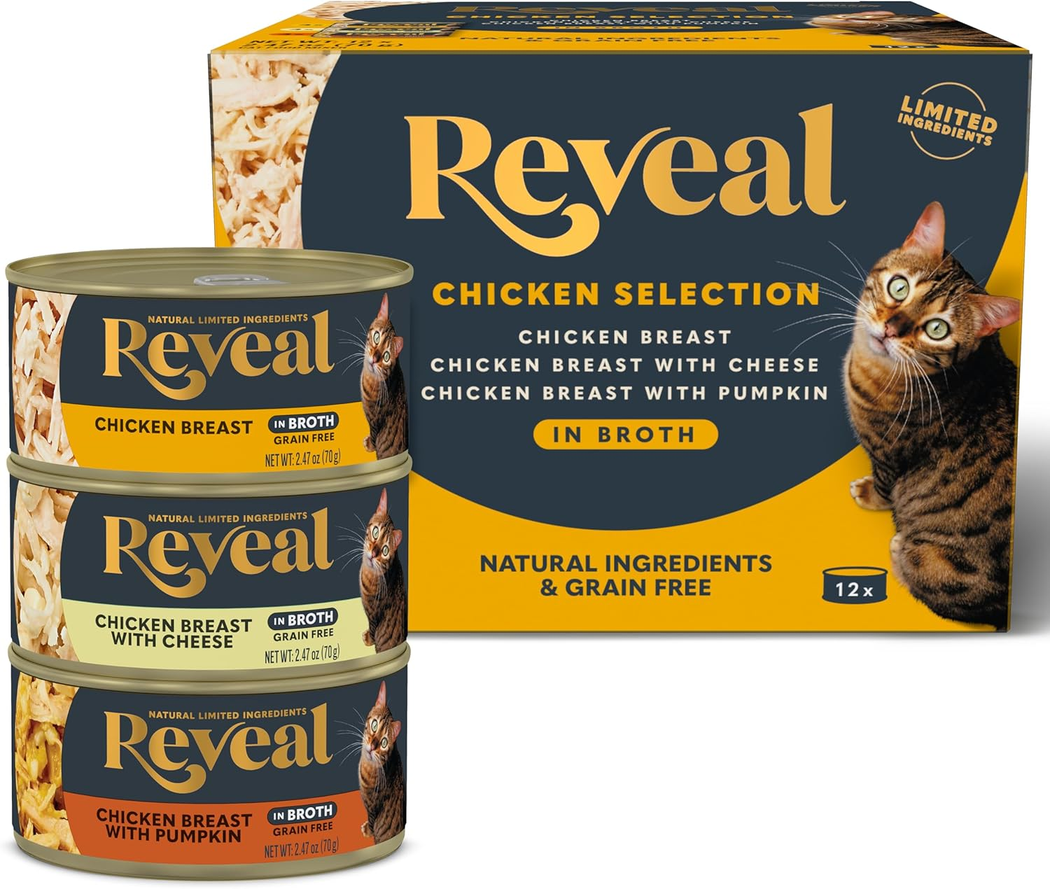 Reveal Natural Wet Cat Food, 12 Count, Grain Free, Limited Ingredient Canned Food for Cats, Chicken Deluxe Selection in Broth, 70G Tins image number 3