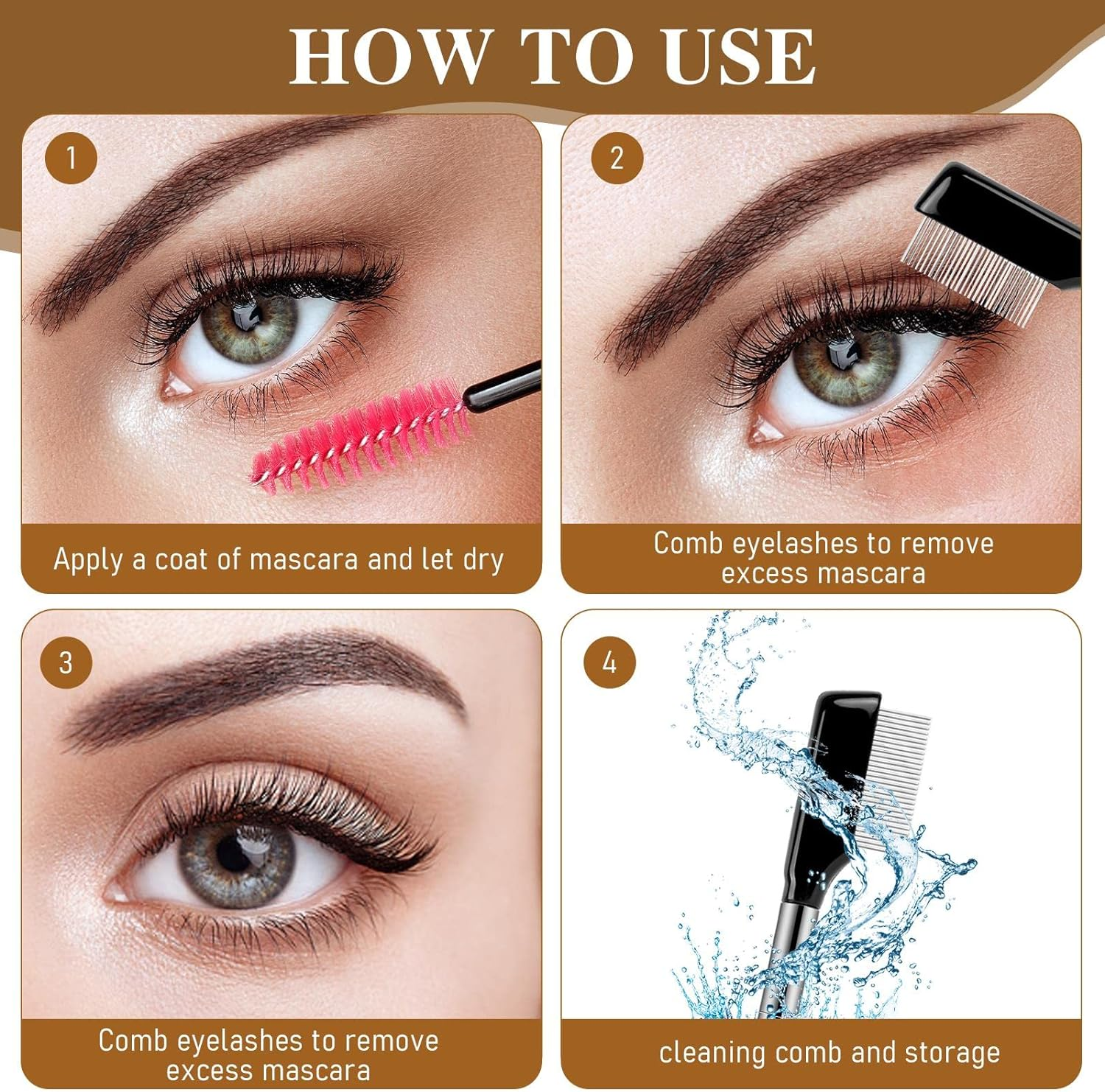 Metal Eyelash Comb & Separator - 2 Pack Eyelash & Eyebrow Brush Grooming Tool with Metal Teeth for Women image number 1