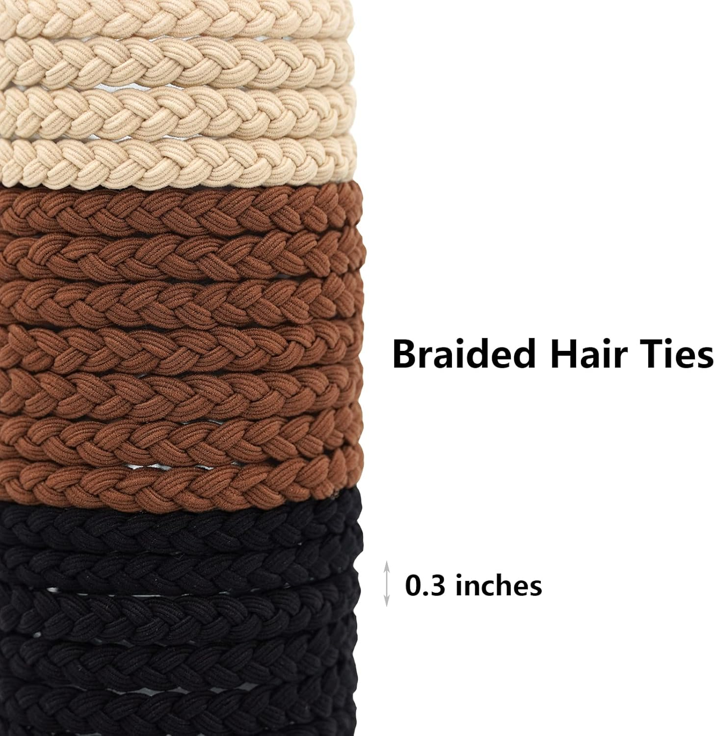 20-Piece Braided Hair Ties for Men - Elastic, No Damage, No Slip, No Rip - for Curly, Thick, Long Hair (Black, Brown, Khaki) image number 2