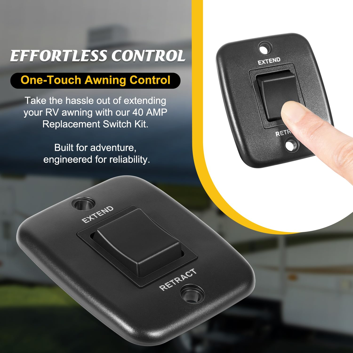 40 AMP RV Awning Interior Switch Kit with Plate Replacement for All Solera Power Awning | Replace for 308474 Push-Button Operation to Extend/Retract Awning&ndash;Durable Plastic, Easy Installation image number 4