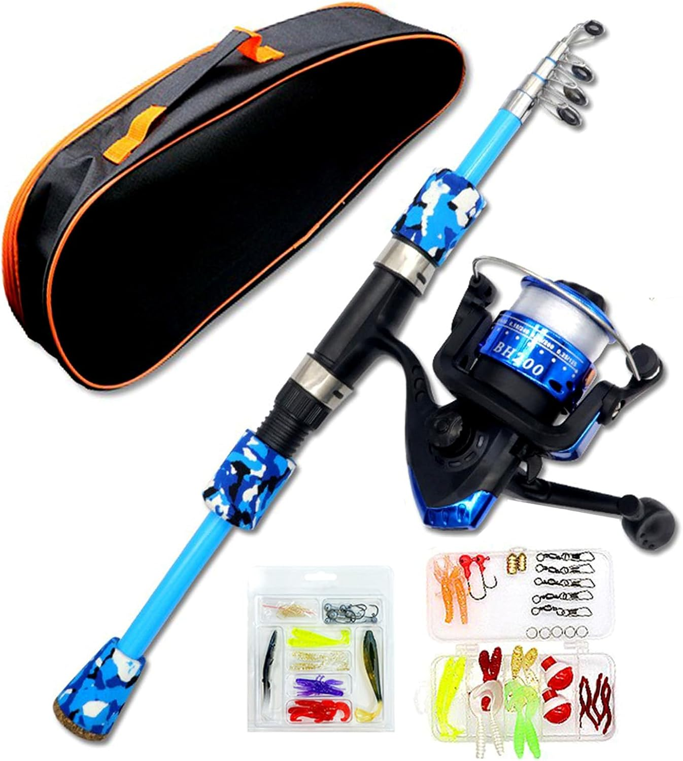 Spinning Fishing Pole Kids &ndash;Telescopic Fishing Rod & Reel Combo, Tackle Box, Carry Bag for Boys and Girls with Full Kits Hooks Lure Case for Youth Fishing and Beginner