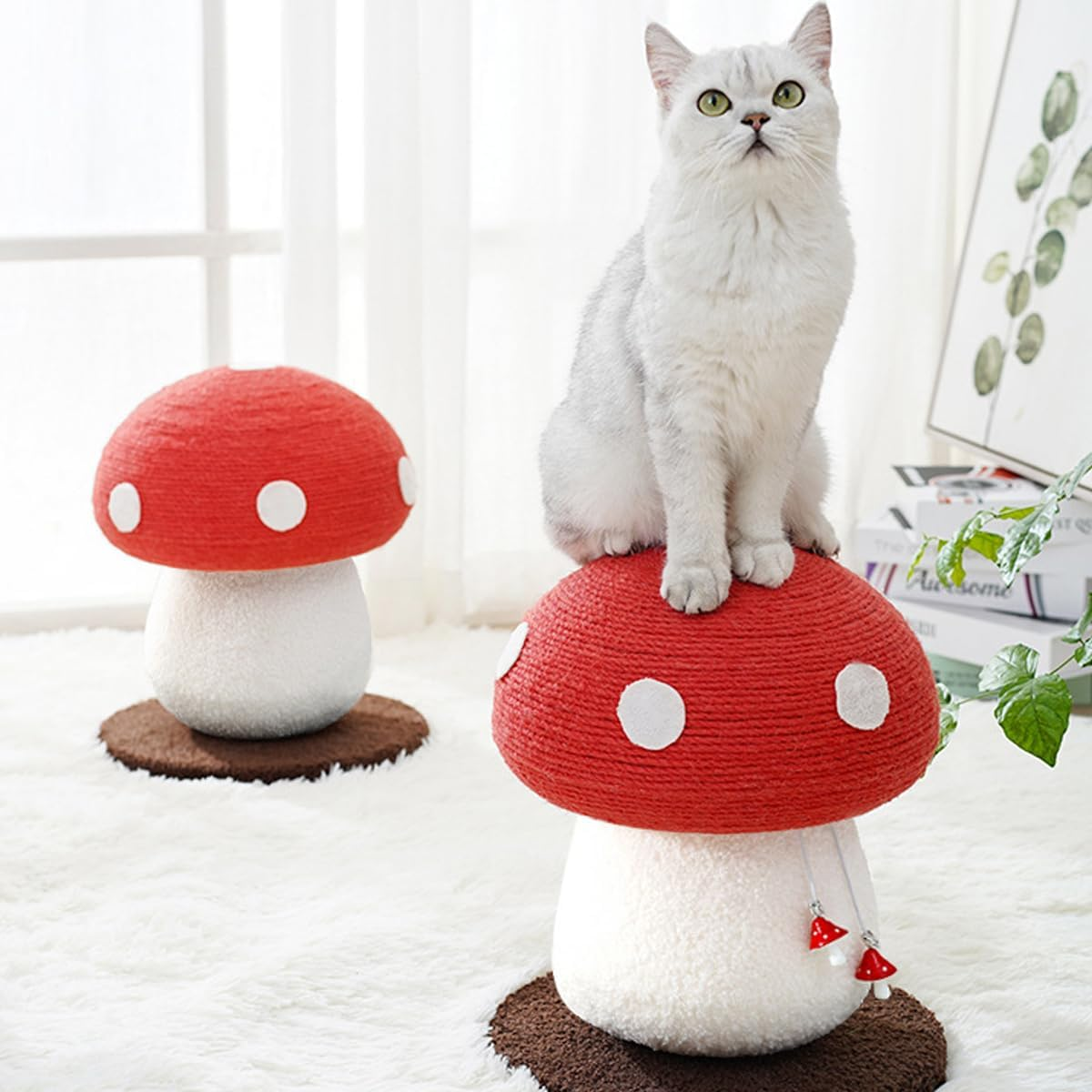 AIMALL Red Umbrella Red Mushroom Cat Climbing Rack 11 X 13.4In Sisal Scratching Board Vertical Cat Tree Toy with Soft Fabric & Claw-Friendly Material