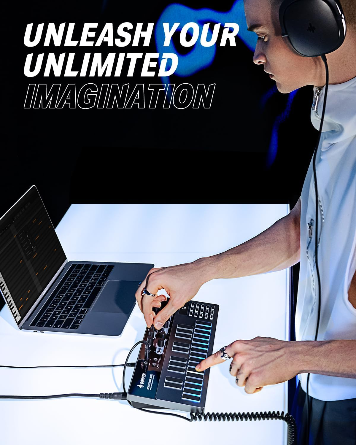 Analogue Bass Synthesizer and Sequencer, Donner Essential B1 with Intuitive User Interface, 128 Pattern Memory, Saturation & Delay Effects, Ideal for Classic Acid Sound image number 4