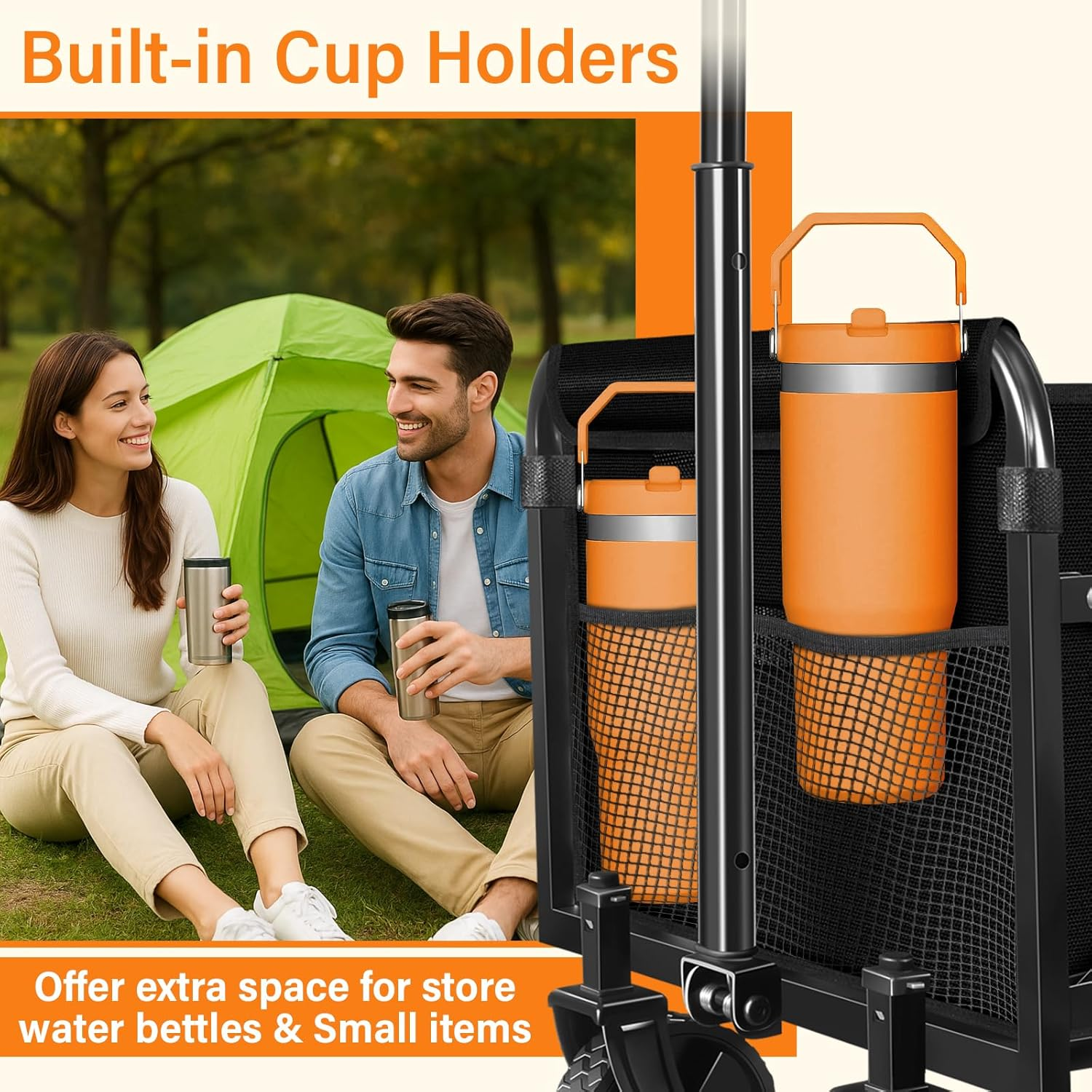 Folding Wagon Cart with Wheels, Lightweight Portable Wagons Carts Foldable 360 Lbs, Collapsible Wagon with Flexible Handle for Grocery Beach Sports Garden Shopping Camping image number 5