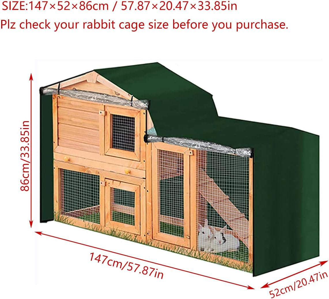 Bunny Hutch Cover COOSOO Triangular Dust-Proof Rabbit Cage Cover 420D Oxford Waterproof Dust Proof Pet Cage Cover with Zippers Poultry Cage Accessory Rabbit Cage Cover for Backyard Garden Winter (147&times;52&times;86Cm, Green)