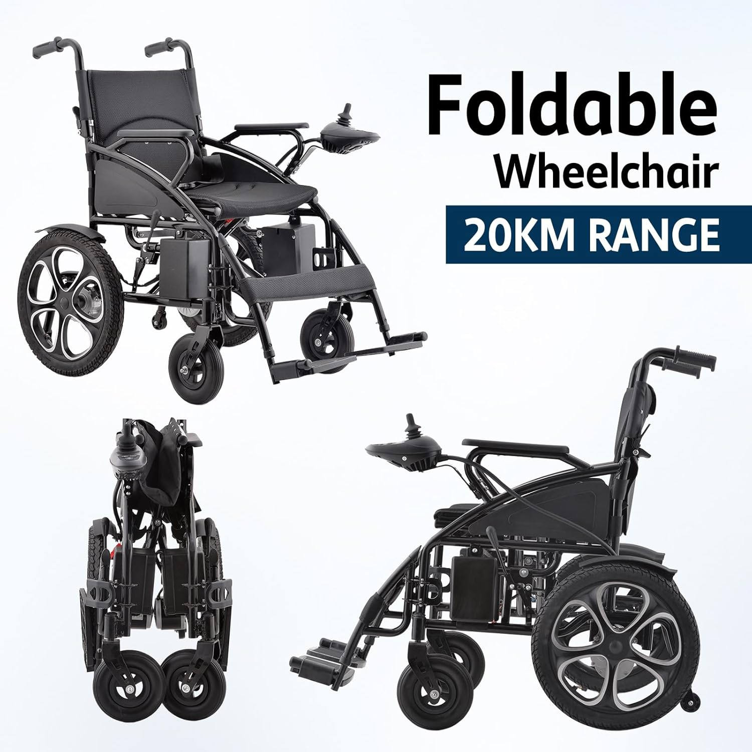 2026 Electric Wheelchair, 20KM Range, 600W Motors, 6KM/H Speed, Lightweight 24V Lithium Battery, Foldable with Anti-Tip Wheels and Rear Storage (BLACK with Anti-Tip Wheels) - Black With Anti-Tip Wheels image number 5