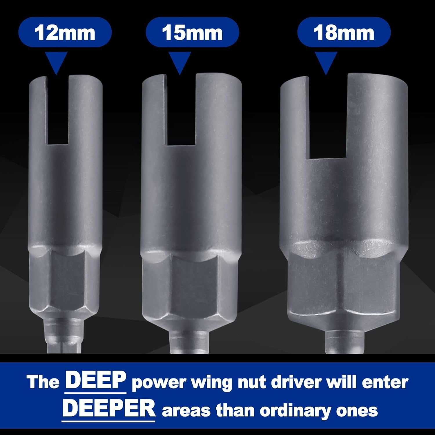 SPEEDWOX 3PCS Power Wing Nut Driver Set 12/15/18Mm 1/4" Hex Shank Nut Driver Bit Socket Tool Drive Kit for Hook Bolt Screws Installation, Wire Twisting image number 3