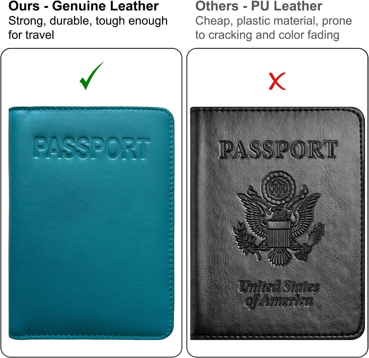 Teal Leather RFID Passport Cover Holder - Teal image number 6