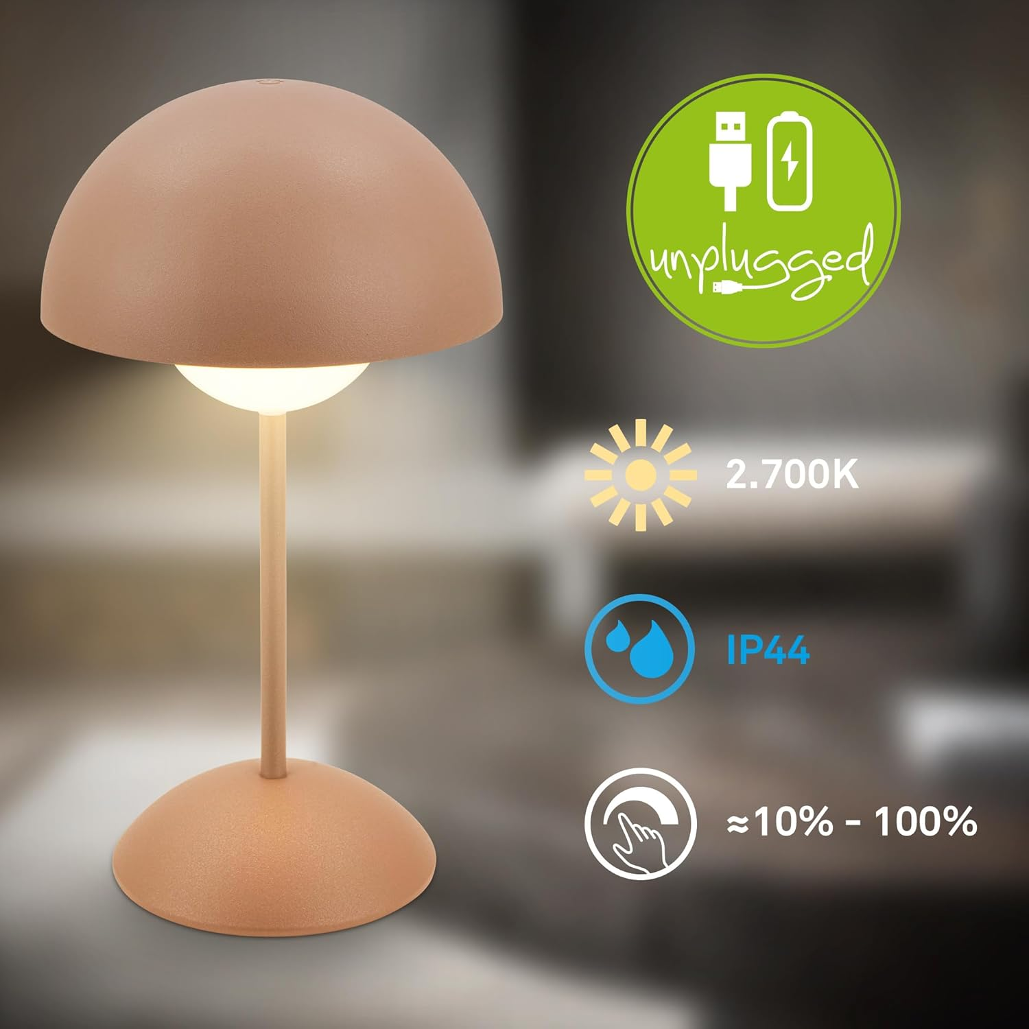 BRILONER - LED Table Lamp Wireless IP44 with Touch, Dimmable, Battery Exchangeable, Bedside Lamp, Reading Lamp, LED Lamp, Camping Lamp, Table Lamp, Battery Lamp, Outdoor Lamp, 16 X 29 Cm (Dxh), Coffee image number 6