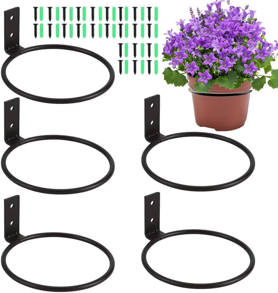 6 Pcs Flower Pot Holder Ring, 4 Inch Plant Pot Support Holder Ring for Wall Mount, Hanging Plant Stand Heavy Duty Metal for Space Saving,Fit for Outdoor, Indoor Home(Black) image number 4