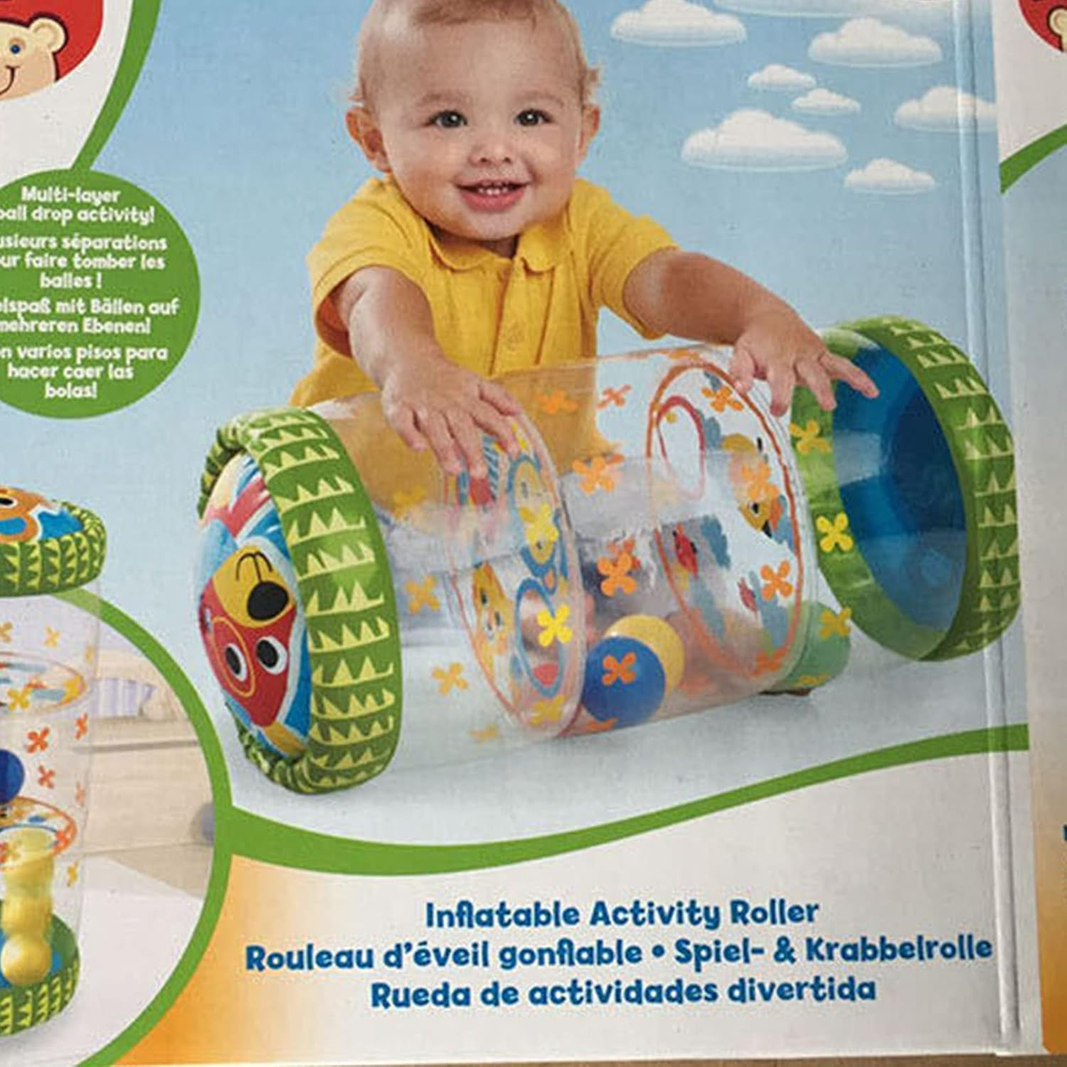 RIZGHWOY Baby Beginner Crawling Roller with Balls and Bells Nonleaking Inflatable Roller Toy for 3 Months to 3 Years Old Babies image number 1