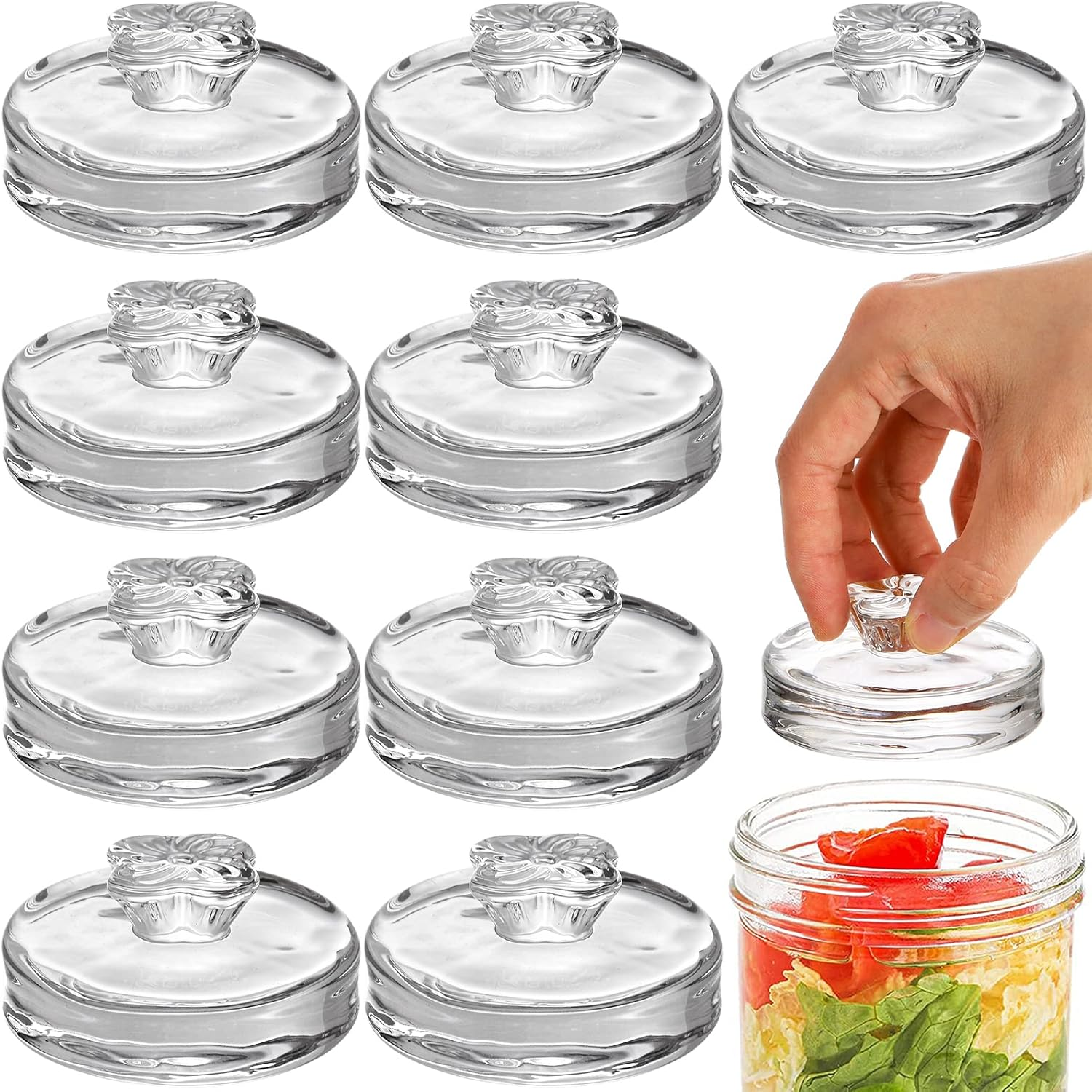 Okllen 9 Pack Glass Fermentation Glass Weights for Large Wide Mouth Mason Jars, Pickling Glass Weight with Easy Grip Handle, Dishwasher Safe image number 4