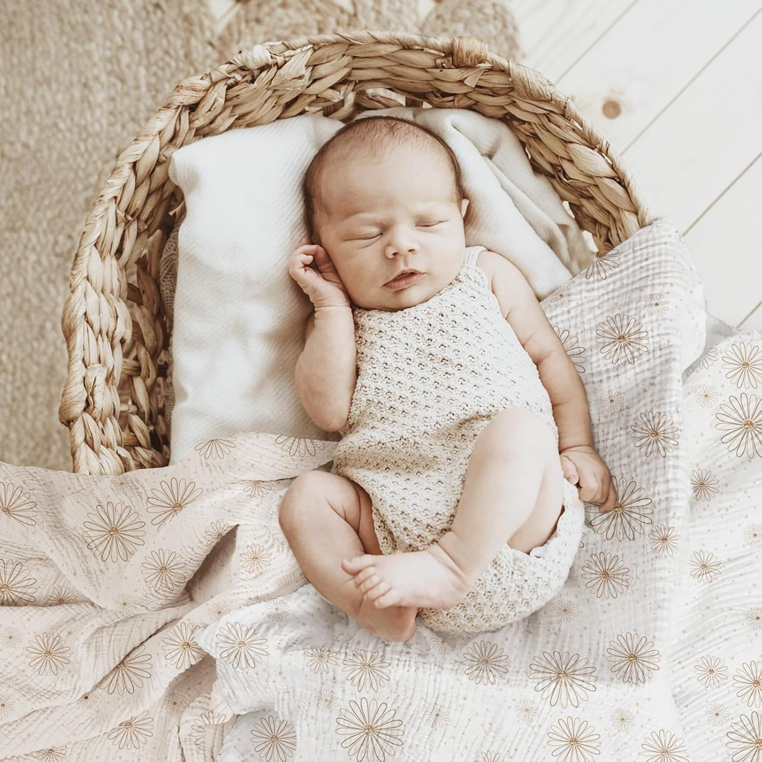 Lulumoon Baby Muslin Swaddle Blankets: Soft Receiving Blanket for Newborn - Cotton Swaddling Blanket for Neutral 3Pack image number 4