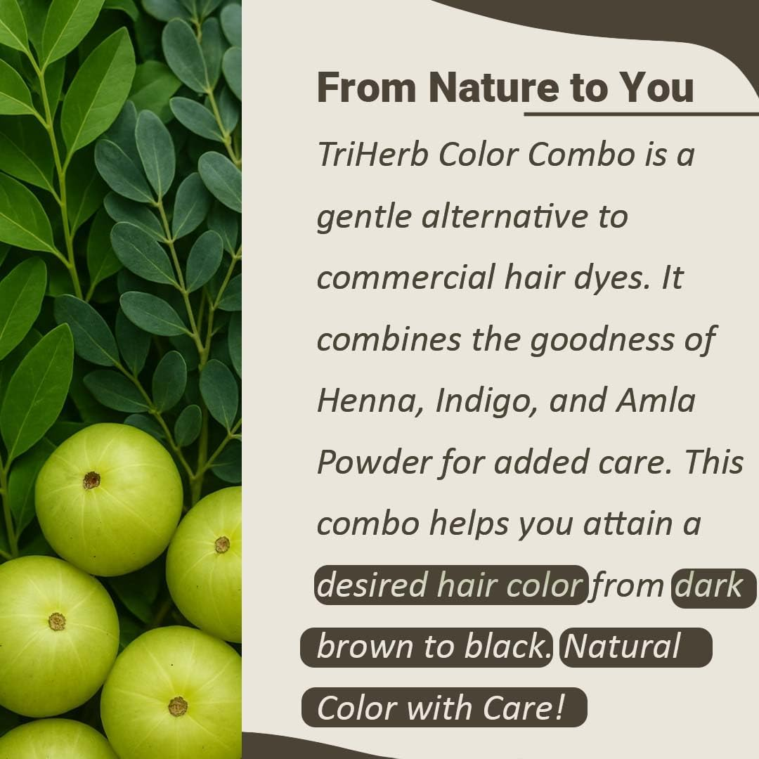 Mi Nature Triherb Color Combo 300G (100G X 3) | Natural Care Kit with Henna, Indigo & Amla Powder | Colour with Care image number 1