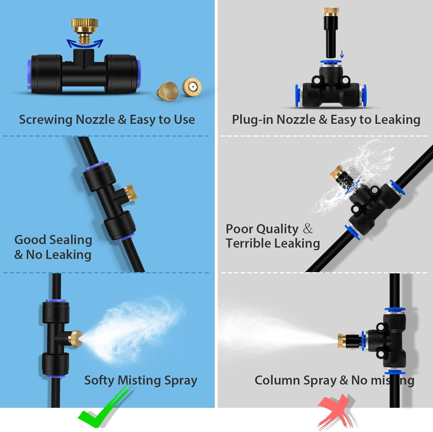 Lifeegrn Brass Misting Nozzle Kit, 12 Mister Nozzles + 8 Tee Connectors + 2 End Plugs for Outdoor Cooling Misting System image number 2