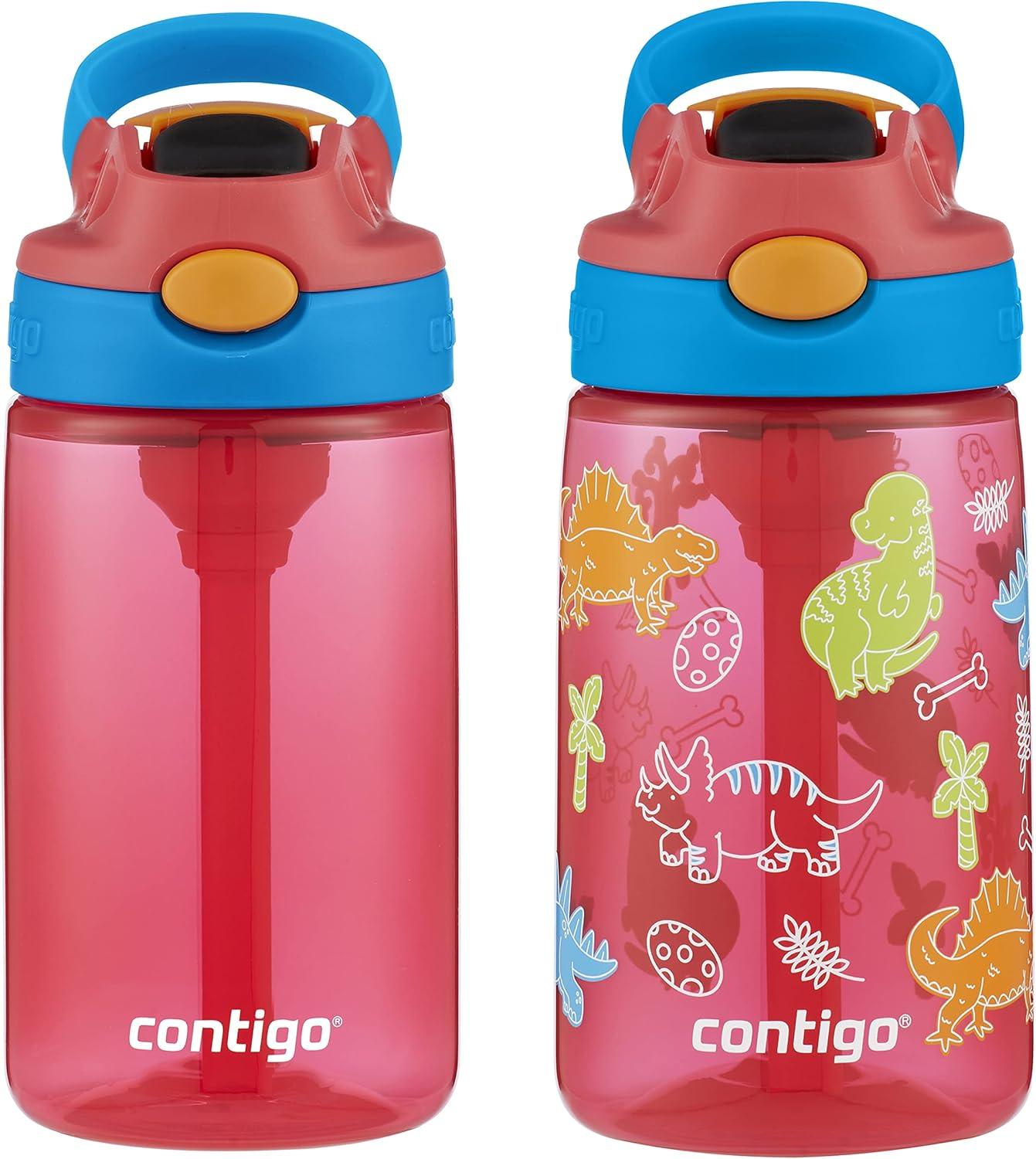 Contigo Kids Water Bottle with Redesigned AUTOSPOUT Straw, 14 Oz., 2-Pack, Blue Poppy and Periwinkle & Blue Poppy with Periwinkle and into the Clouds (2168478)