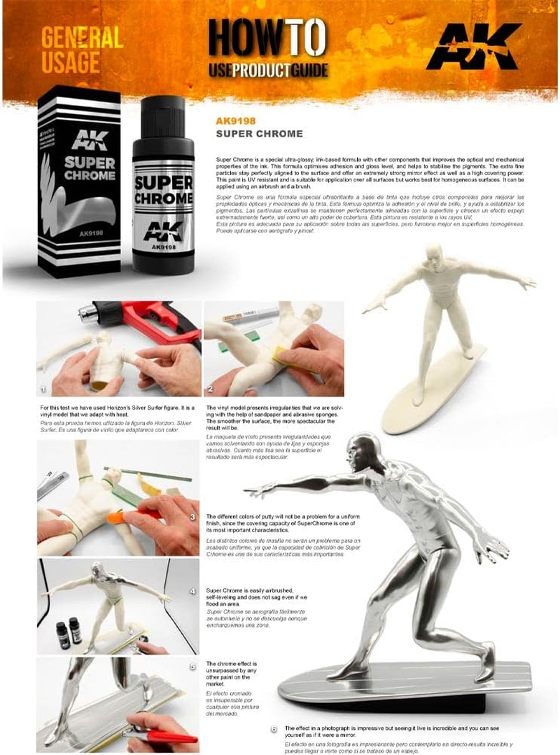 AK Interactive Metallics Paint, Super Chrome, 60 Ml