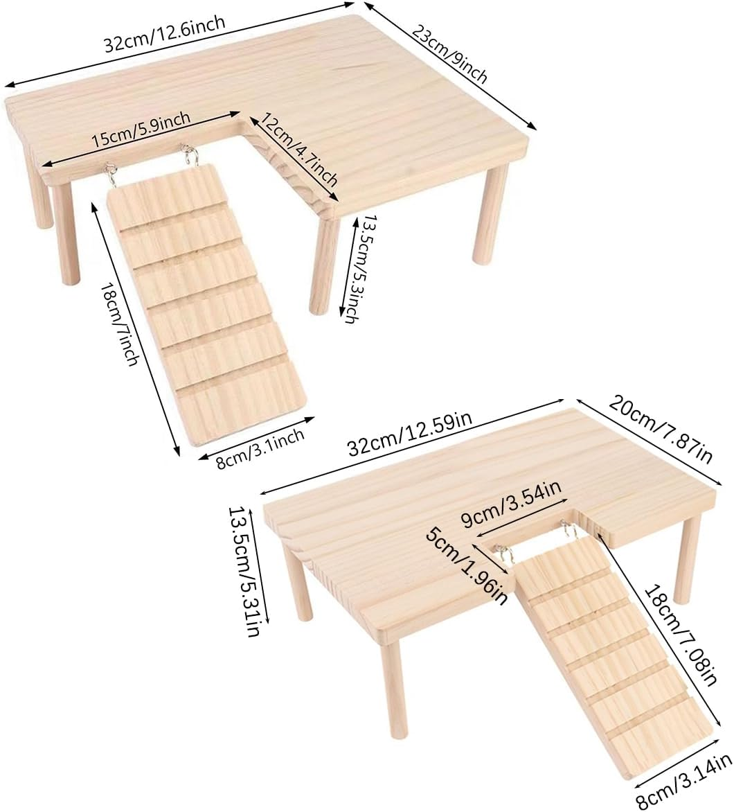 AIMALL Wooden Hamster Platform with Stairs &ndash; Natural Pine Small Animal Playground Landscape Table, Escape House for Syrian, Golden Bear, and Rutin Hamsters, L/U Shaped image number 4