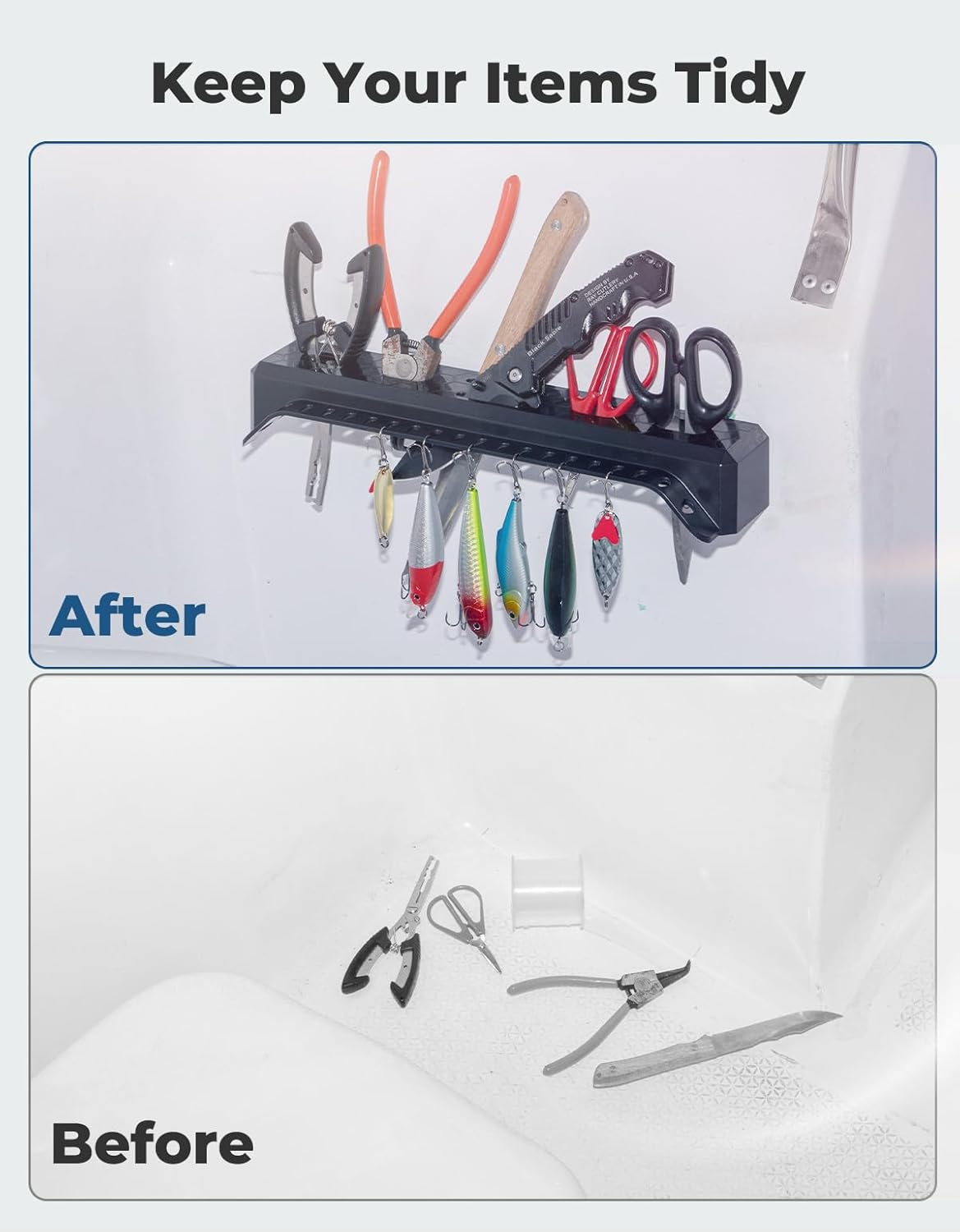 KEMIMOTO Fishing Tool Organizer, ABS Plastic, Boat Caddy, Black, Small, Fishing Rack image number 4