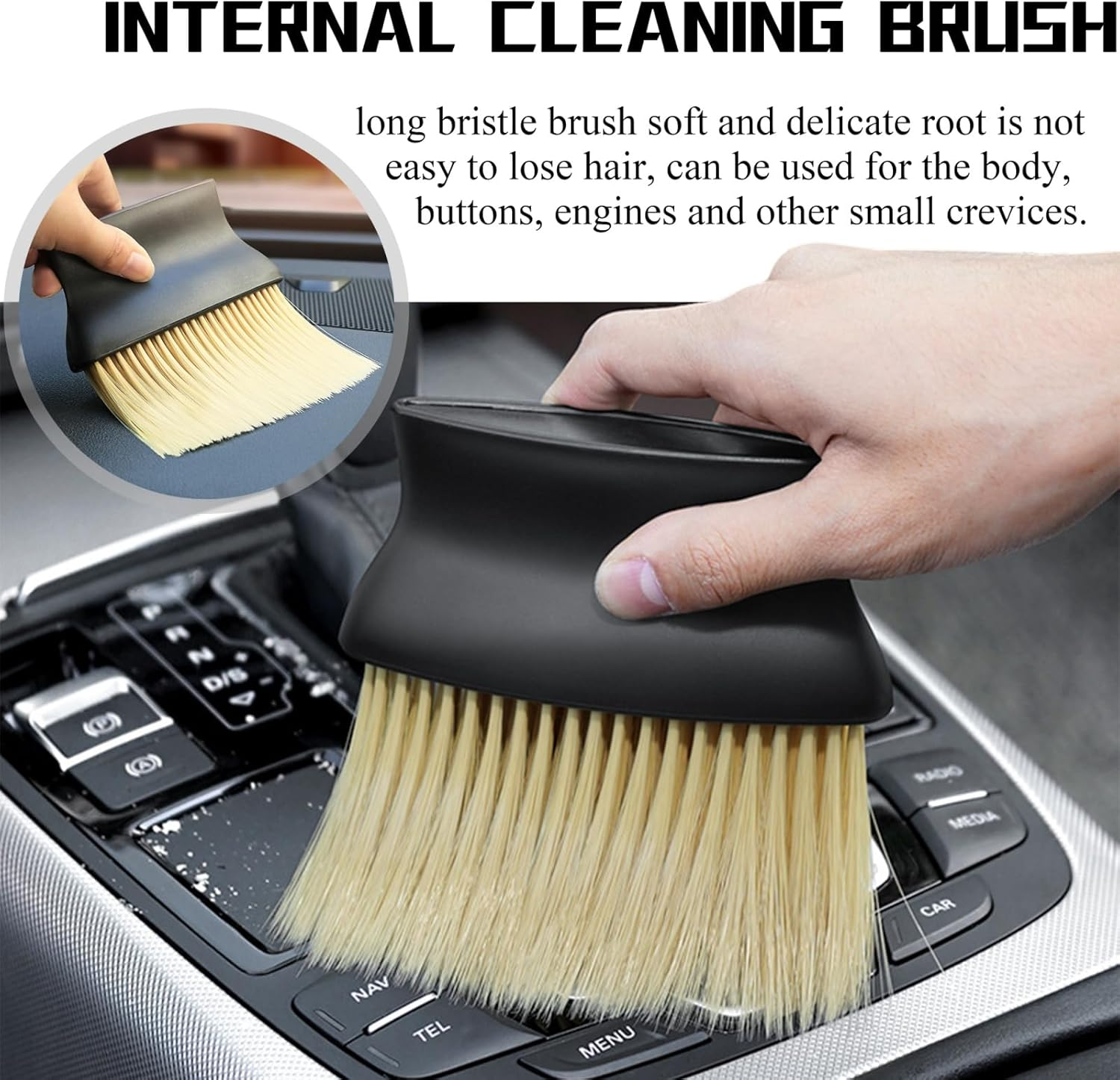 2 PCS Car Interior Dusting Brush, Car Cleaning Brush Beauty Brush, Soft Bristle Detail Brush Dusting Tool for Car Dashboard, Air Conditioning Vents Etc., Anti-Scratch Crevice Brush,Yellow image number 1