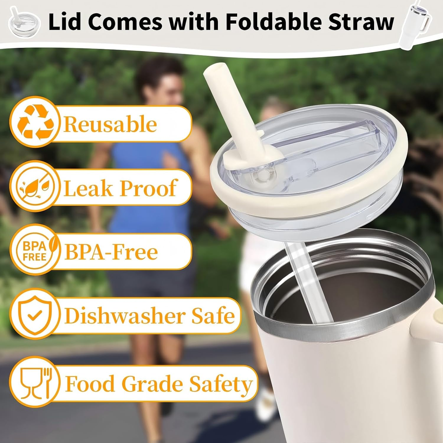 2 Pack 40Oz Tumbler Detachable Flip Straw Lid for Stanley Cup Accessory, Lids for Stanley Cups, Leak Proof Lids with Stanley Cup, Accessories Compatible with Stanley Cups Cover (White + White) - 2 Pack(Black + Black) image number 4