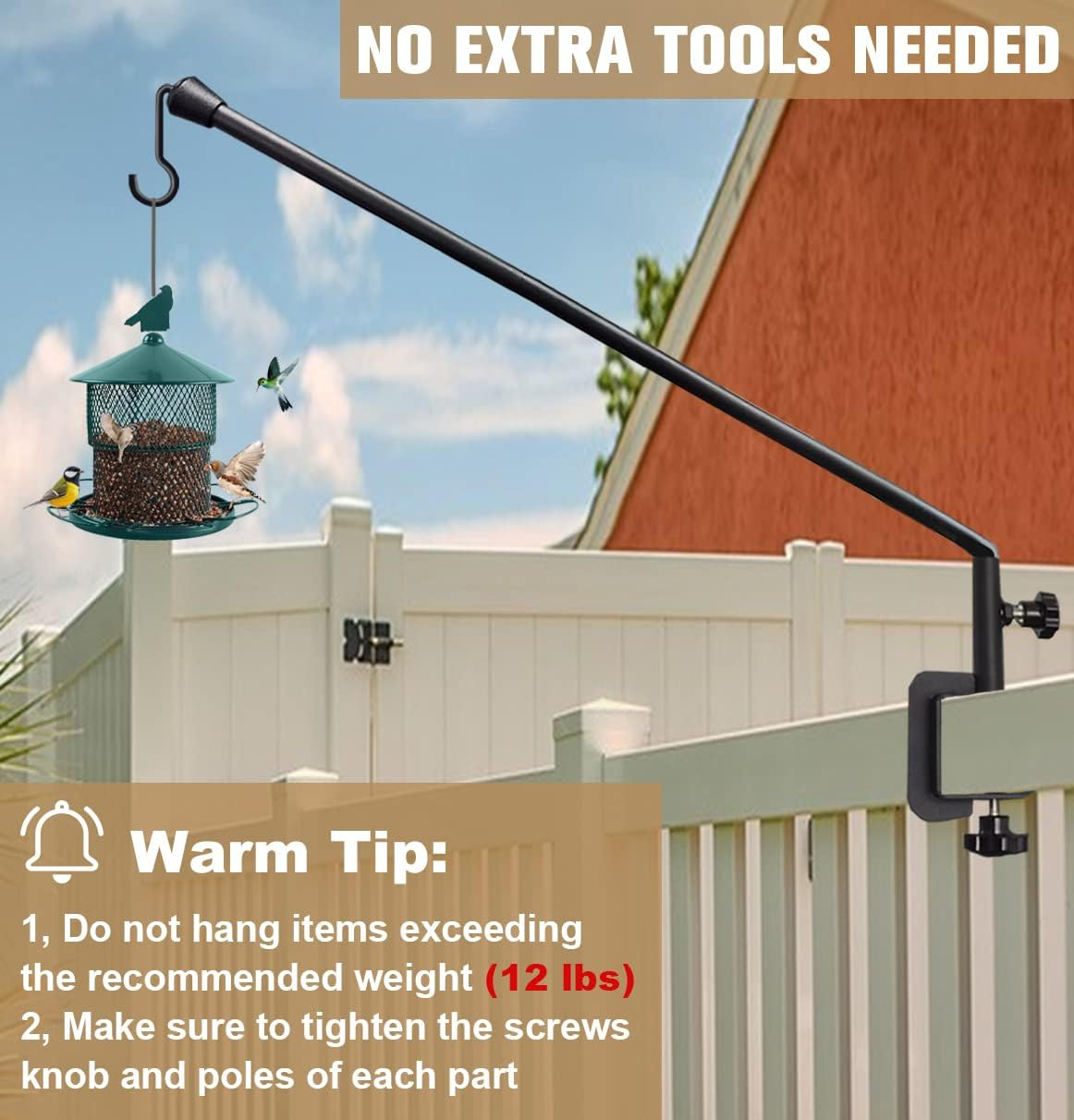 38 Inch Extended Reach Deck Hook Hanger for Railing, Heavy Duty Outdoor Plant Hook Holder for Hanging Bird Feeder Flower Basket Planter or Lanterns, 2 Packs image number 5