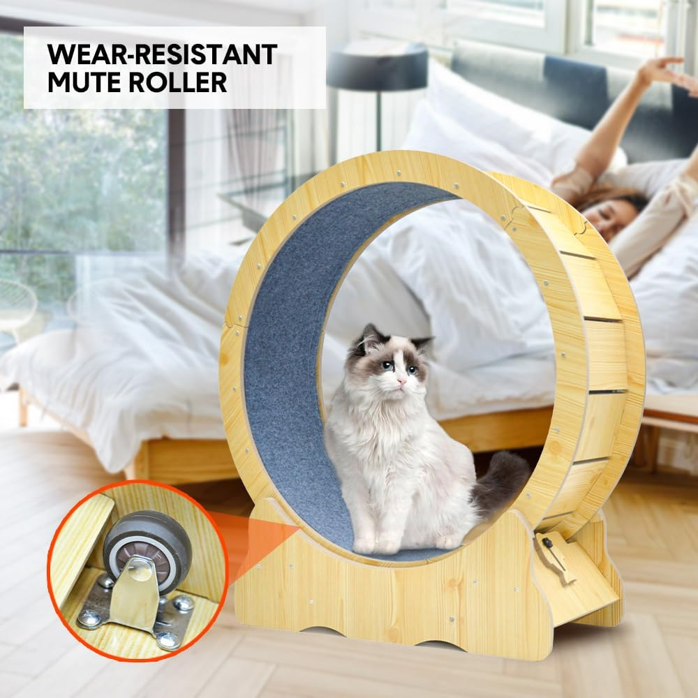 Cat Exercise Wheel 87Cm Indoor Cat Treadmill Runway Small Animal Exercise Wheel, Large Cat Running Wheel with Carpet and Teaser, for Fitness image number 6