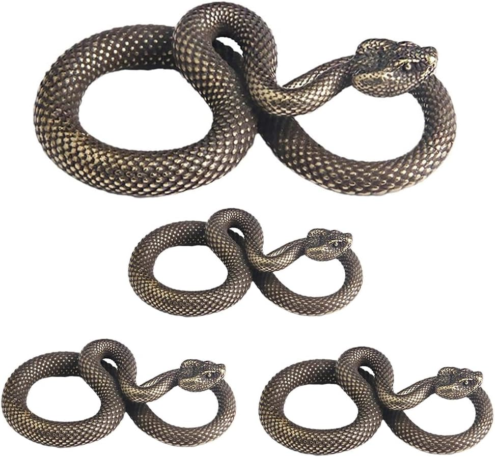 4 Bronze Snake Figurines: High Simulation Fantasy Brass Vintage Style Snake Statues for Office, Desktop, Home Decor image number 1