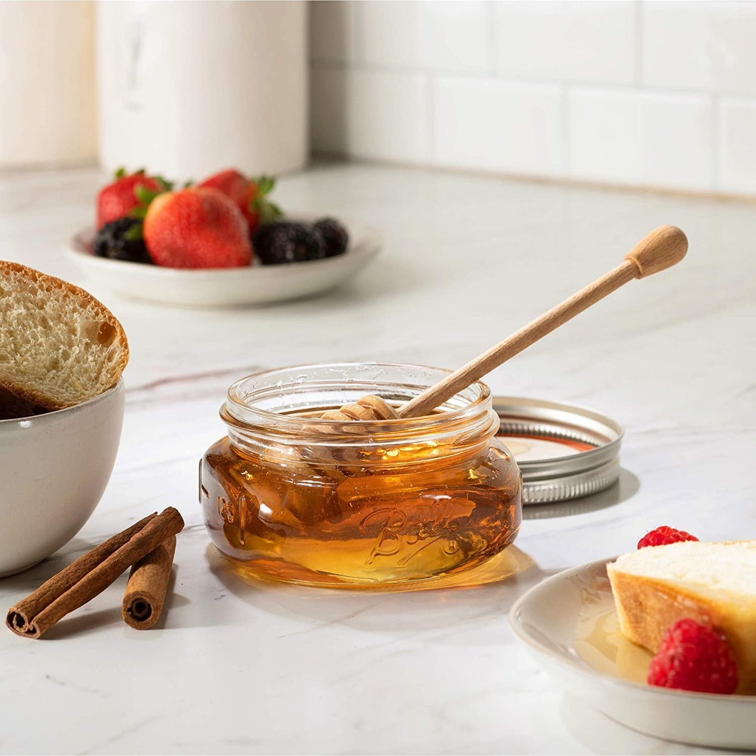 RROAD Mason Jars 8 Oz - 4 Pack Glass Canning Jars with Silver Airtight Lids and Band Small Mason Jars, Honey Canning, Jam Canning, Jelly Canning,With 1Pc Spoon