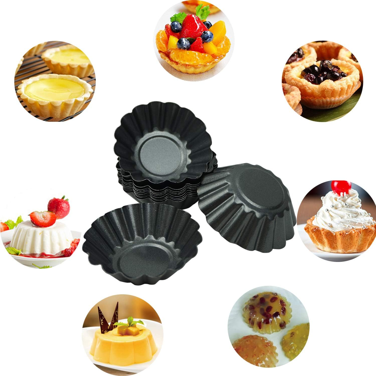 12 Pack Egg Tart Pan, Non-Stick Carbon Steel Tartlet Tins, Mini Pie Mould, Muffin Cupcake Pudding Baking Cup Maker - for Pies, Chinese Egg Tart, Cakes (Big Size 3"X 0.9") image number 5