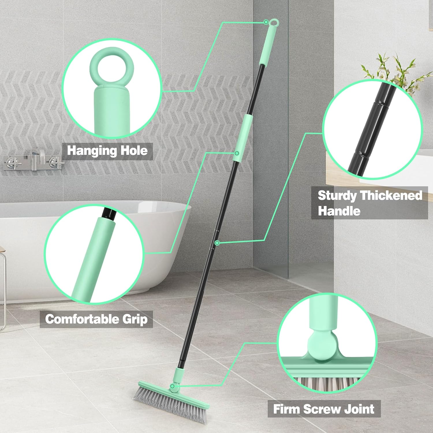 Grout Brush for Tile Floors, Swivel Shower Broom Scrubber with 50 Inches Long Handle for Cleaning Bathroom Gaps Baseboard Corner Nooks Crannies image number 1