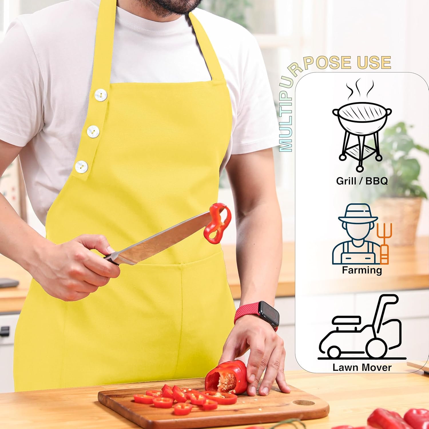 TOSHE Kitchen Apron Waterdrop Resistant Cotton Apron with Adjustable Aprons for Women with Pockets Cooking Apron image number 6