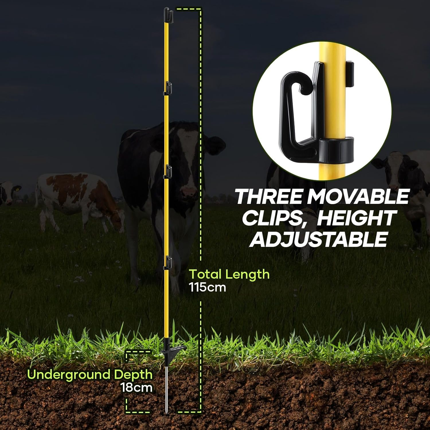 OGL 20Pcs Electric Fence Post Tread Step in Wire Garden Farm Livestock Cattle Sheep Insulators Poles Pigtail Fibreglass Adjustable Graze Fencing Temporary image number 5