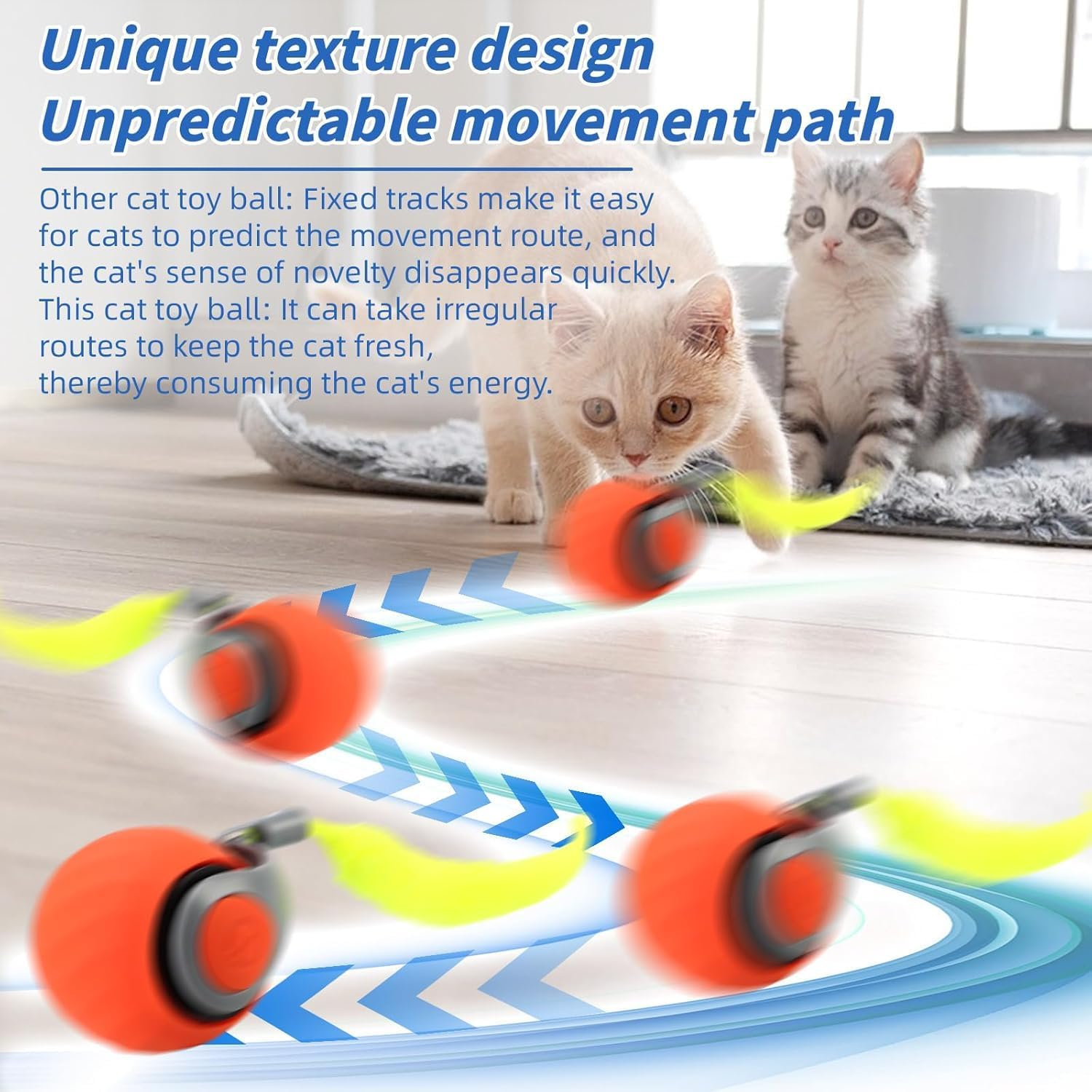 Speedy Tail 2.0, Speedy Tail Cat Toy, 2025 New Generation Interactive Cat Toy, Automatic Moving Cat Toy Ball with Tail, Smart Interactive Cat Toy Ball, Two Speed Adjustment (Orange + Blue) image number 2