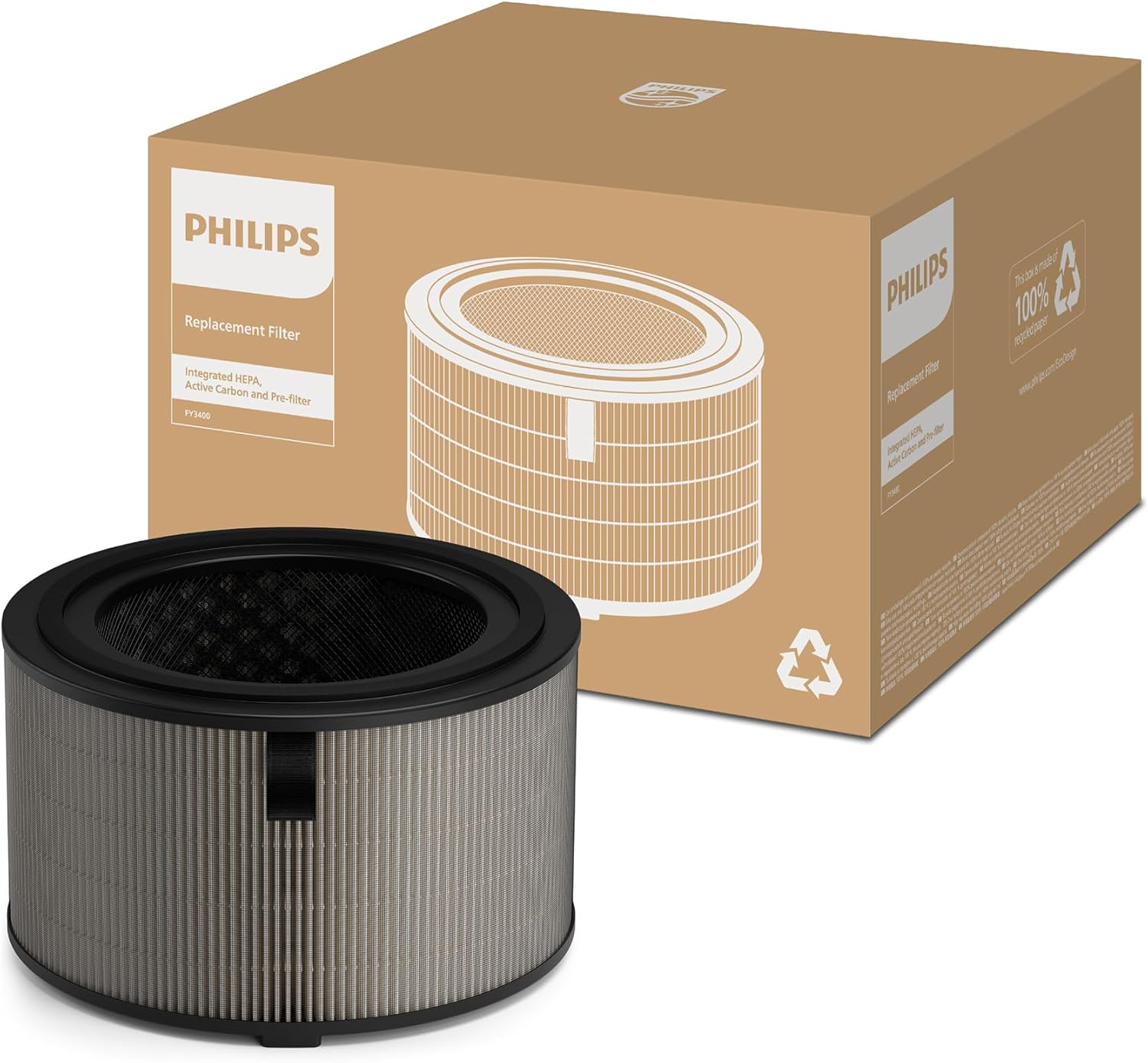 Philips Original Replacement Filter for 2-In-1 Air Purifier and Humidifier 3400 Series AC3420 and AC3421, HEPA Nanoprotect + Active Carbon, 12 Months Lifetime, Black/White (FY3400/30) image number 5