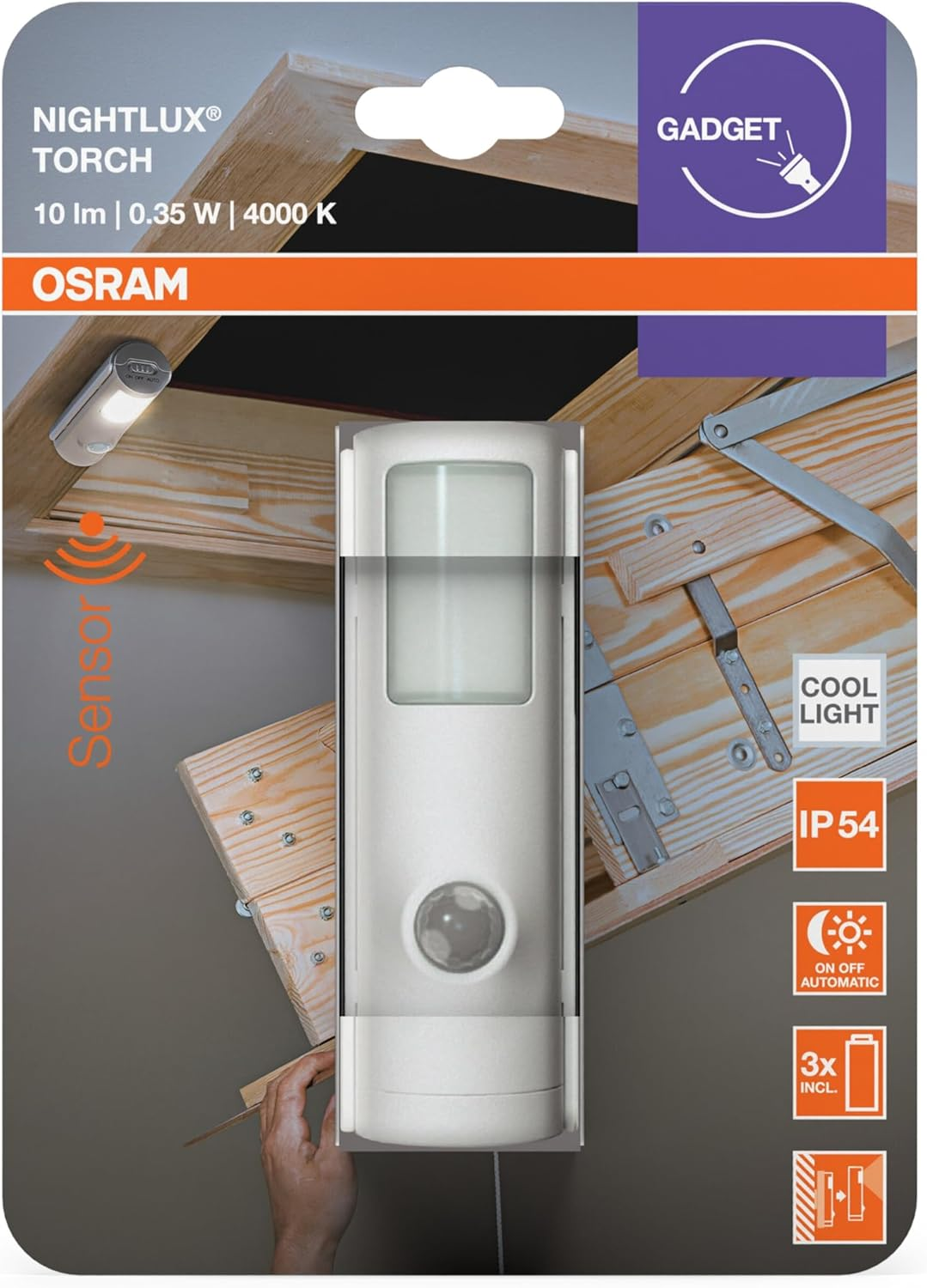 OSRAM Torch LED Night Light with Motion Sensor, White, 2-In-1 Torch Function, Light Sensor, Battery Operated, IP54 Splashproof image number 2