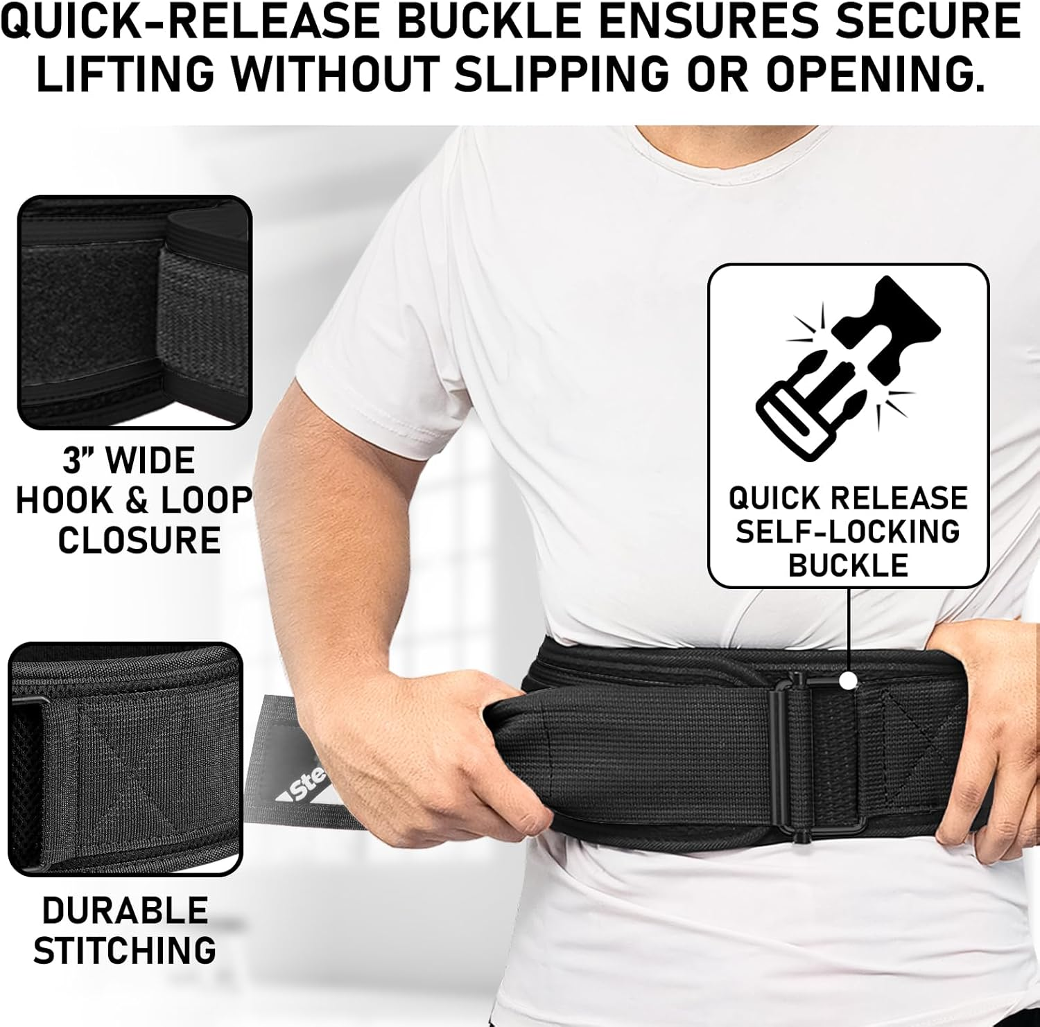 Stealth Sports Weight Lifting Belt &ndash; 6.5&rdquo; Back Support Padded Workout Belt Auto Lock Buckle &ndash; Neoprene Gym Belt Men Women &ndash; Fitness Bodybuilding Training Deadlift Squats Weightlifting Belt image number 2