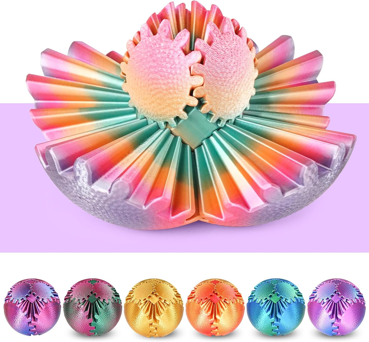 Gear Ball Fidget Toys Steampunk Gear Sphere Stress Relief Sensory Toys Autistic Kids Adults 3D Printed Unique Funny Gifts Birthday Christmas Stocking Stuffer Easter (Sunset Red, Dia. 8Cm )