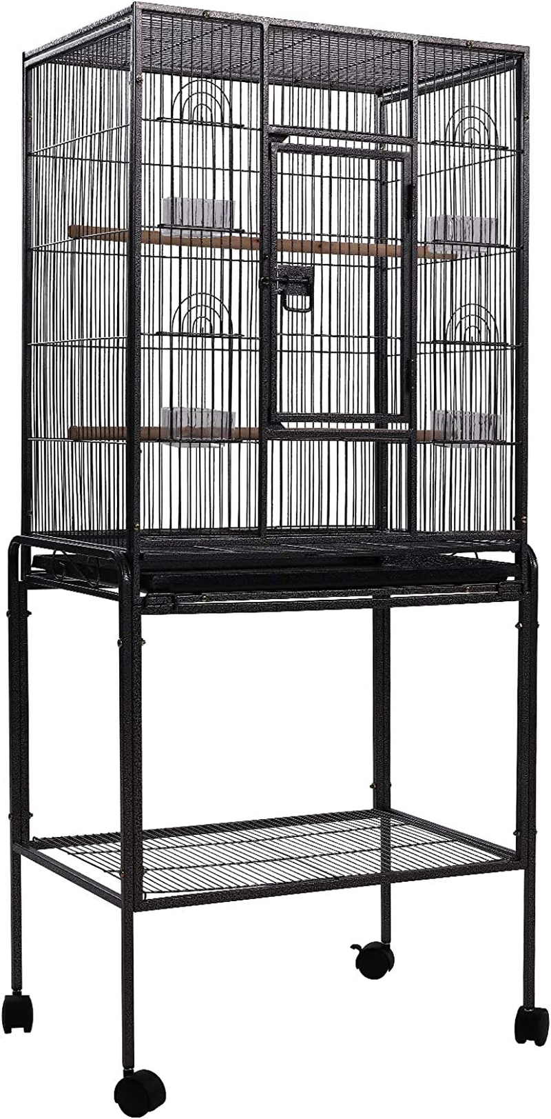 I.Pet Bird Cage 47 X 36 X 88Cm Guinea Pig Pet Birds Parrot Ferret Cages Aviary House Budgie Finch Canary Stand Toys,Black 2 Perch + Slide-Out Removable Tray