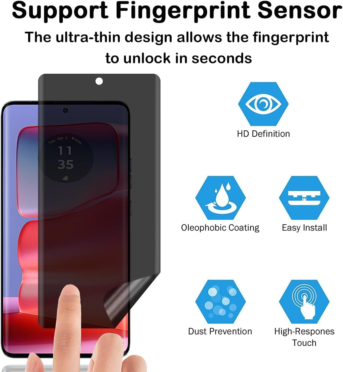 Privacy Screen Protector for Motorola Edge 50 Pro, Pack of 2, Privacy Film, Scratch-Resistant, Anti-Fingerprint, Bubble-Free, Anti-Spy Flexible TPU Screen Protector for Motorola Edge 50 Pro image number 2