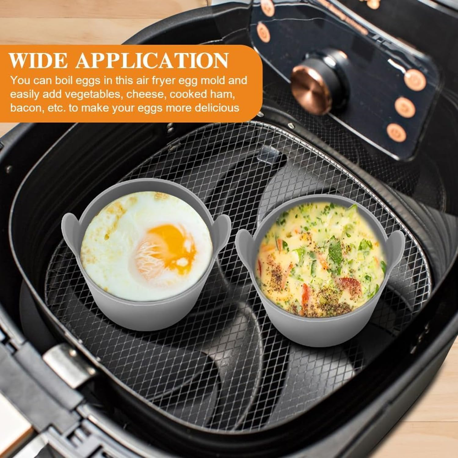 Coehaopike 4 Pcs Ramekins for Air Fryer, Silicone Air Fryer Egg Moulds, Non Stick Egg Poachers, Poached Egg Cup, Baking Cups, Large Muffin Cases for Air Fryer, Kitchen Gadget, Air Fryer Accessories (Grey) image number 3