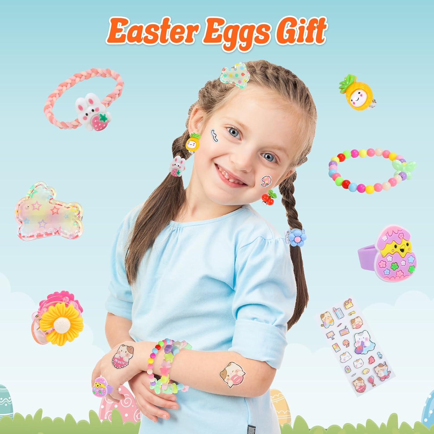 Skirfy Jewelry Toys for Girls,49 PCS Toddlers Kids Toys Age 3-5,Earrings,Rings,Hair Clip,Play Princess Toys for Dress Up,Easter Egg Classroom Peizes Birthday Gift image number 1