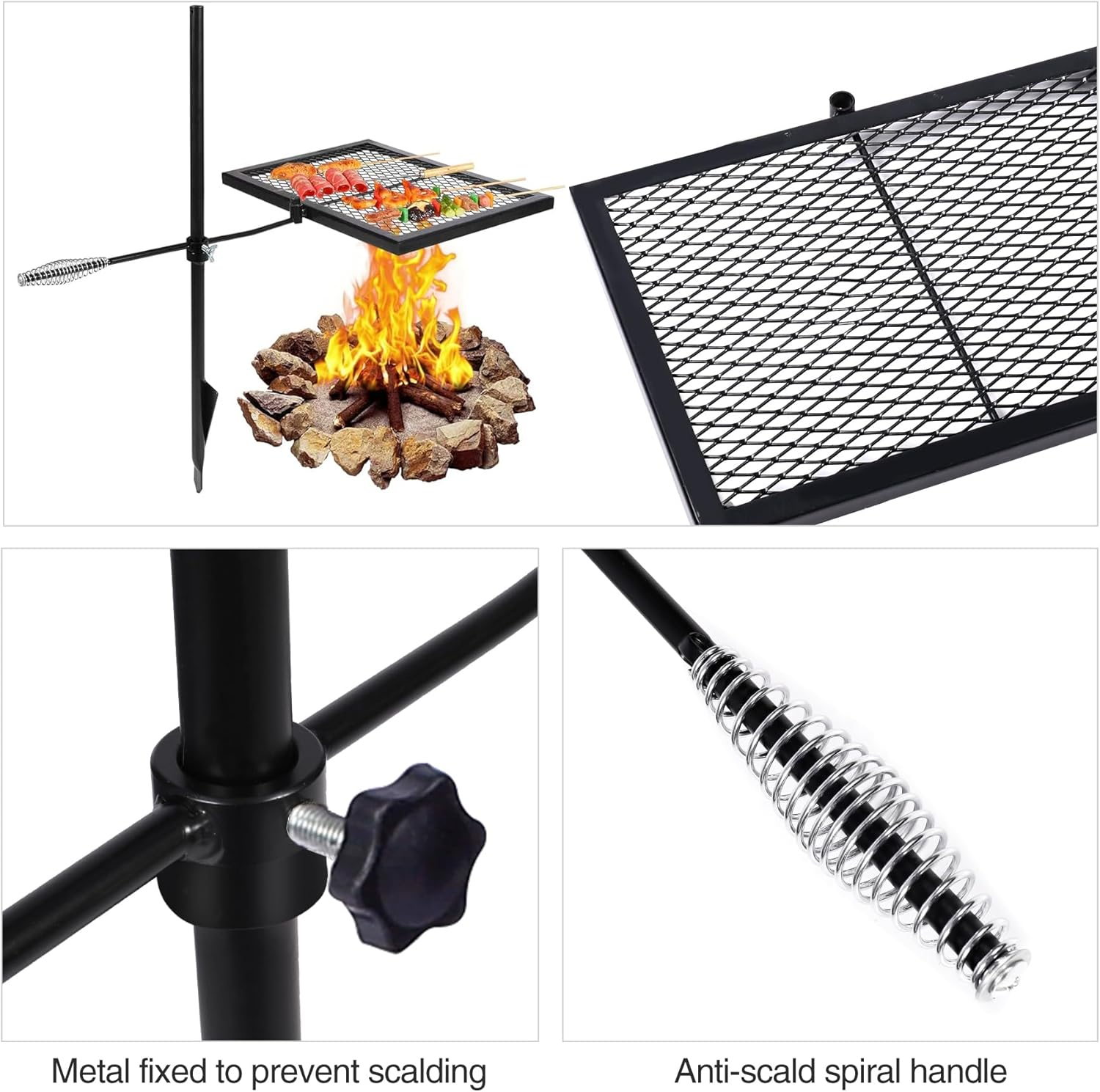 REDCAMP Swivel Campfire Grill Heavy Duty Steel Grate, over Fire Camp Grill with Carrying Bag for Outdoor Open Flame Cooking image number 2