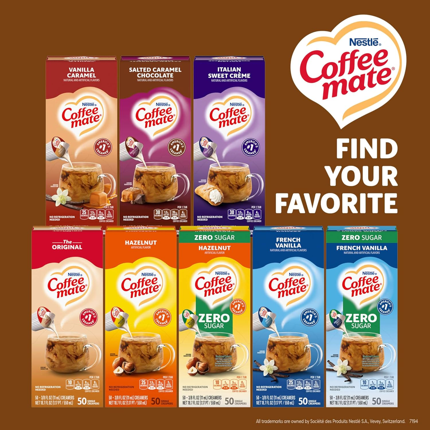 Nestle Coffee Mate Coffee Creamer, Snickers, Liquid Creamer Singles, Non Dairy, No Refrigeration, Box of 50 Singles (Pack of 4) image number 2