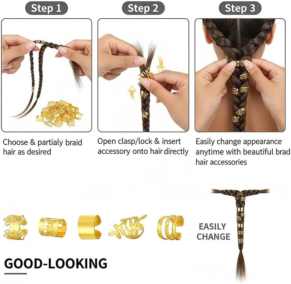 50-Piece Gold Metal Hair Clips & Hair Accessories for Braids, Locs, and Dreadlocks - Ermaoo image number 2
