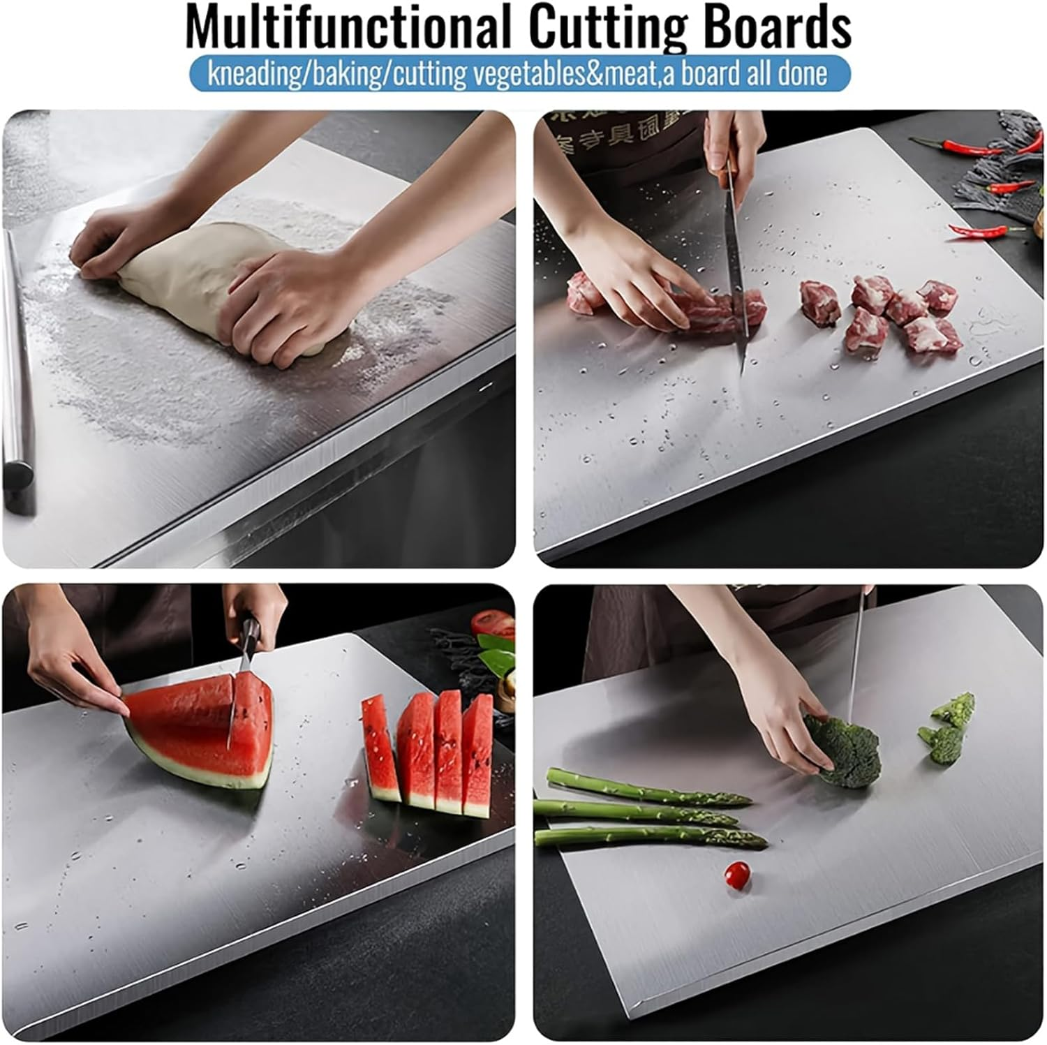 Cutting Boards,304 Stainless Steel Cutting Chopping Board Large,80 Cm X 50 Cm Heavy Duty Double Sided Cutting Board for Meat Cheese Vegetable Fruit Baking Pastry image number 6