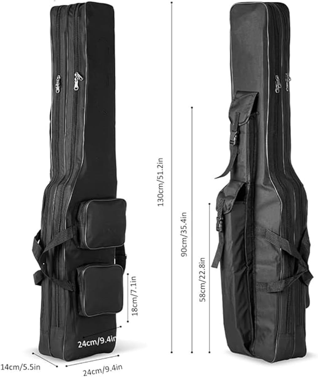 AIMALL 51.2 Inch Double-Layer Fishing Rod Bag with Waterproof Coating and Multi-Pocket Design, Portable Tear-Resistant Gear Carrying Case for Sea and Freshwater Fishing - Deep Blue Camouflage image number 5