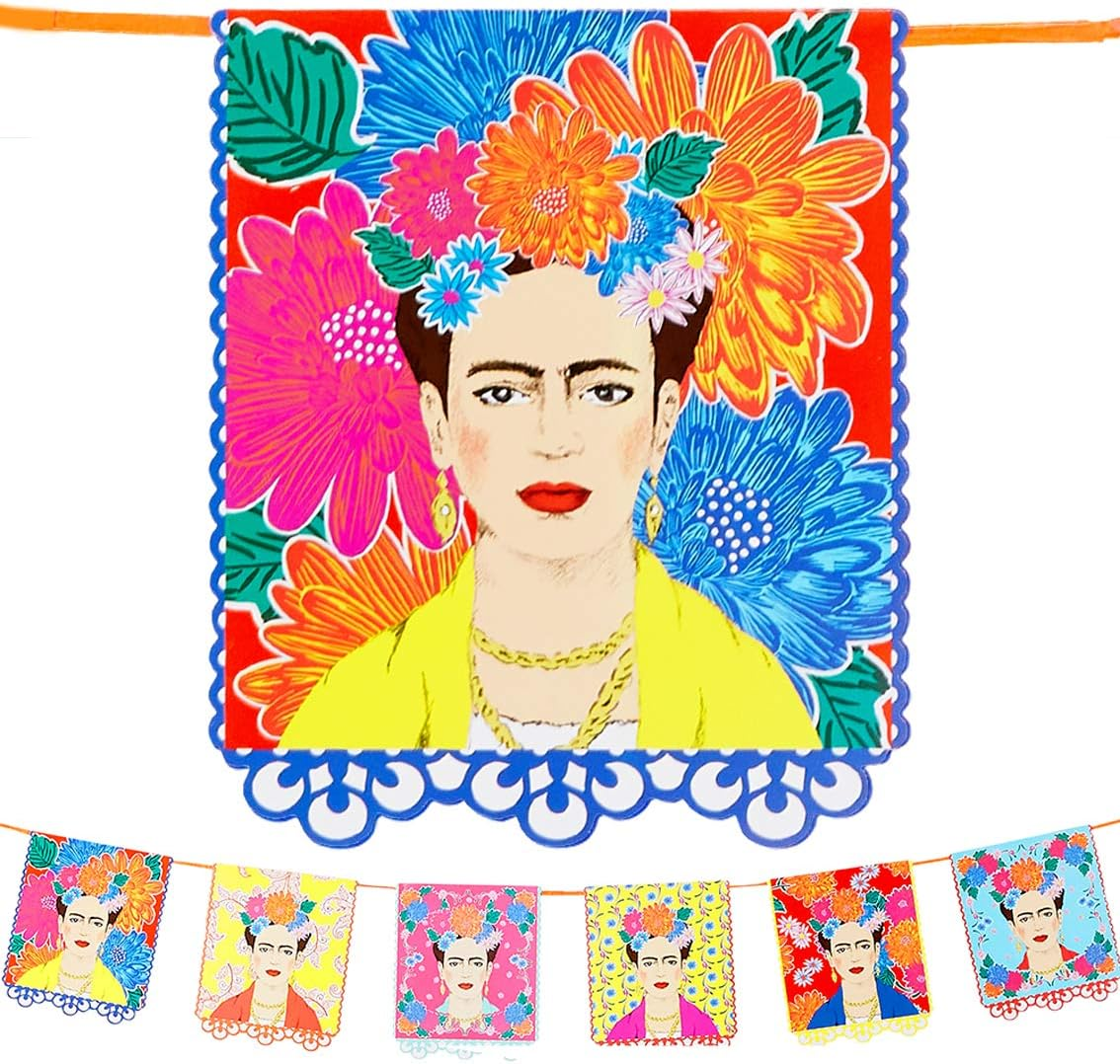 Talking Tables Frida Kahlo Print Garland Bunting-3M | Brightly Coloured Boho Party Decorations for Birthday, Fiesta, Mexican Cinco De Mayo Celebration
